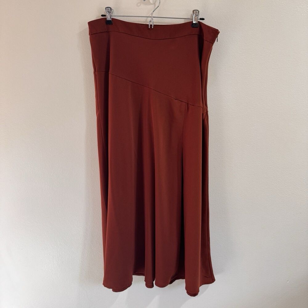 Banana Republic Maxi Slip Skirt 14 Rust Brown Satin Drapey Romantic Retro